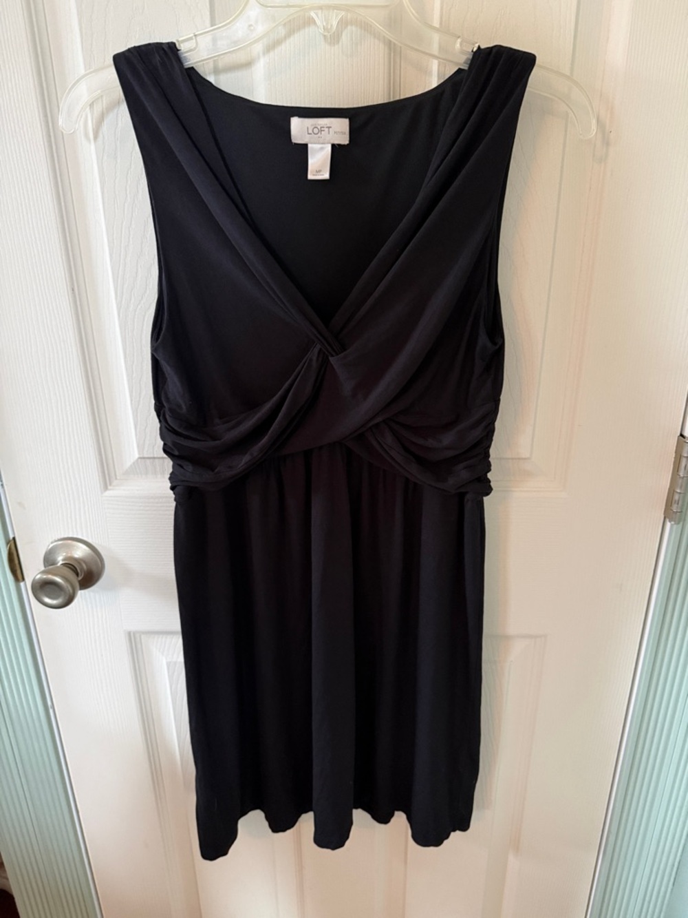 LOFT Black Sleeveless Twist-Front Midi Dress
